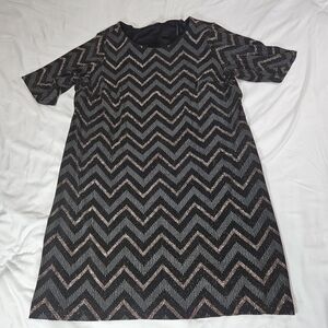 "Studio One New York" Black Copper Sparkle Chevron Striped Dress Sz 16W